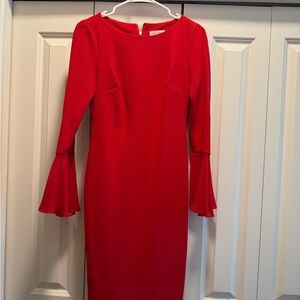 Calvin Klein Vibrant Red Long Sleeve Dress